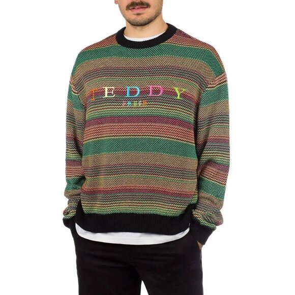 Teddy Fresh Other - Teddy Fresh Rainbow Embroidered Striped Crewneck Sweater Multicolor XL Cotton